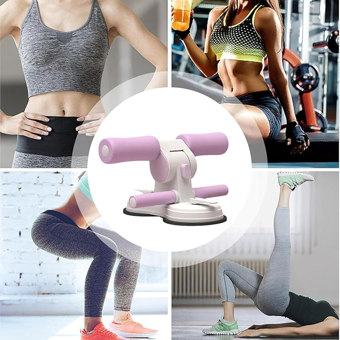 Sit Up Bar Portable Adjustable Suction Cup Abdominal Trainer Foot Holder Device - Pink