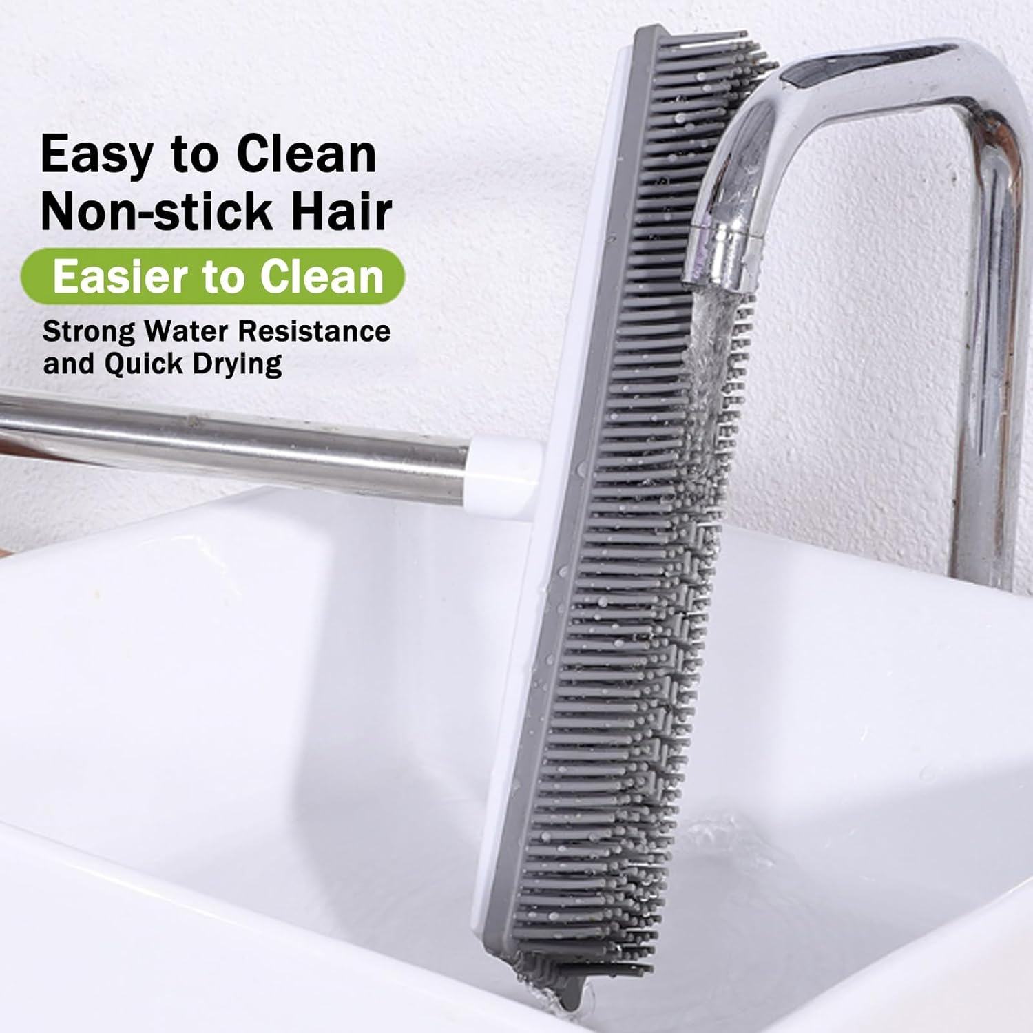 Rubber Broom with Squeegee Adjustable Handle Pet Hair Carpet Cleaner - White