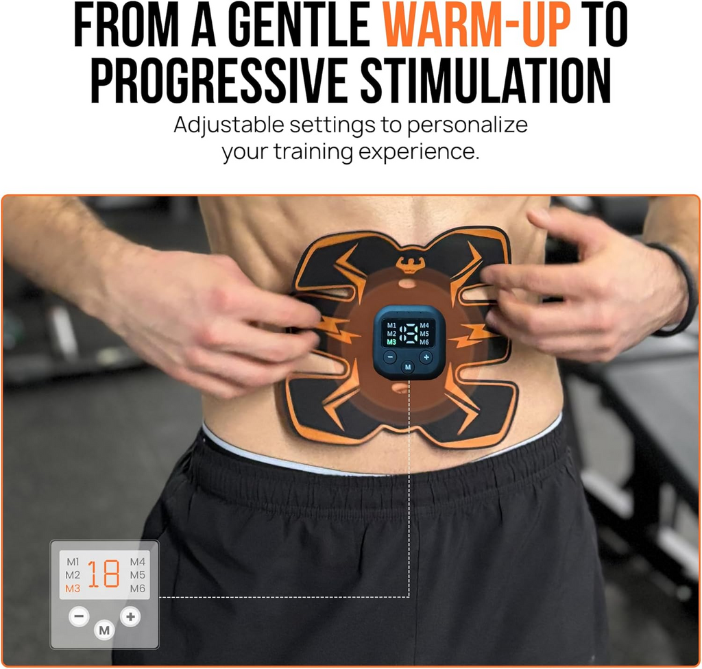 EMS Muscle Stimulator Wireless Abdominal Trainer Rechargeable Fitness Toning Device - Orange
