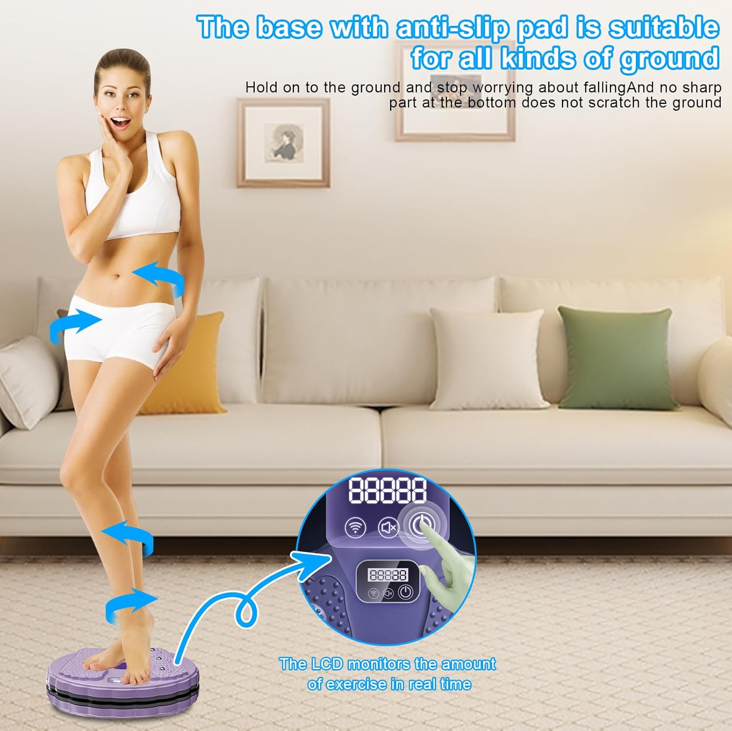 Twisting Waist Disc Fitness Board with LCD Display Rotating Core Trainer - Purple