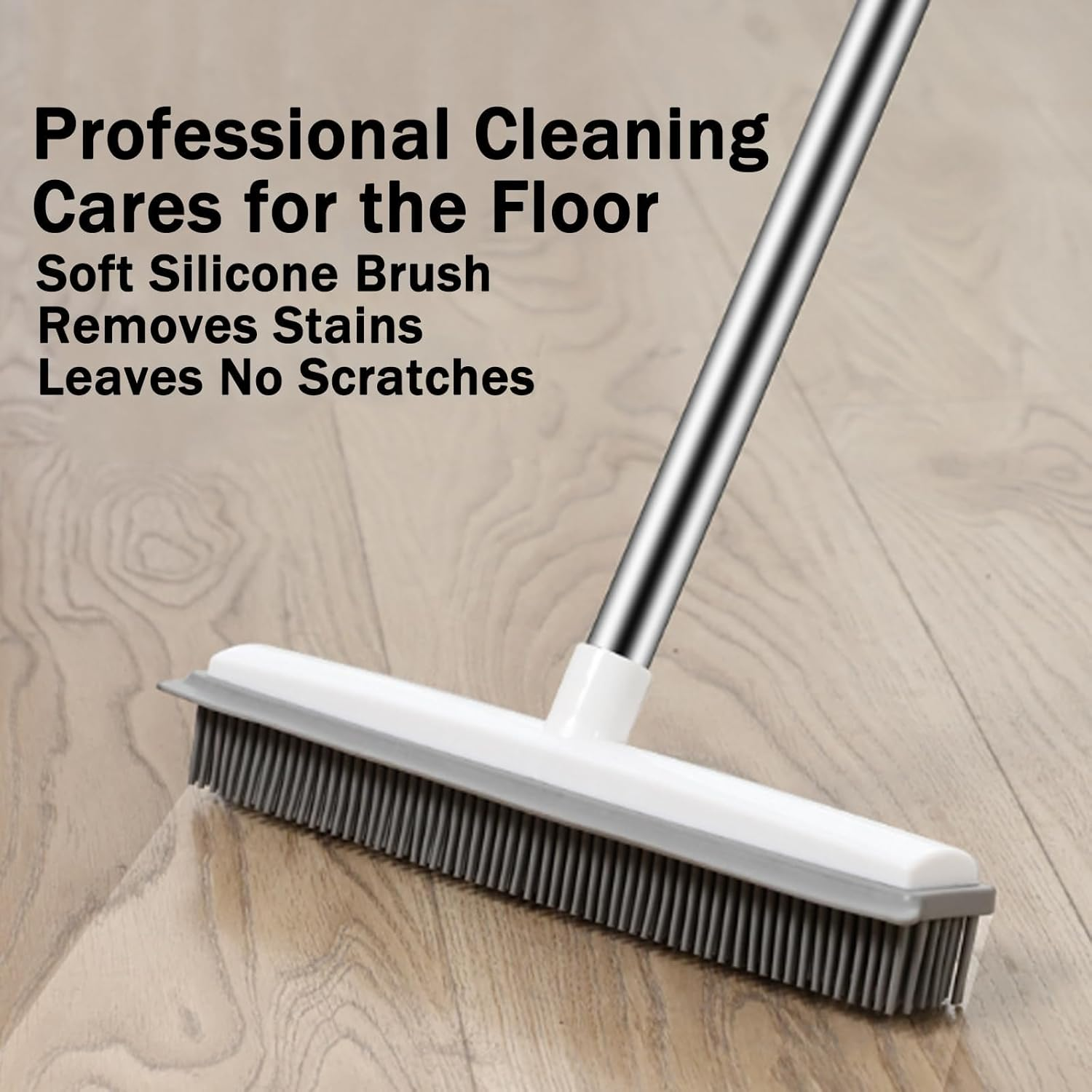 Rubber Broom with Squeegee Adjustable Handle Pet Hair Carpet Cleaner - White