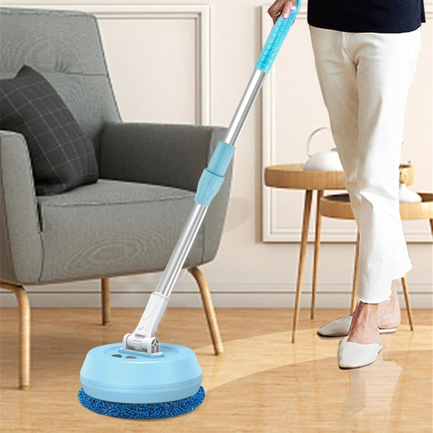 Electric Spin Mop Cordless Wet Dry Cleaning Machine Adjustable Handle Multi Surface Blue
