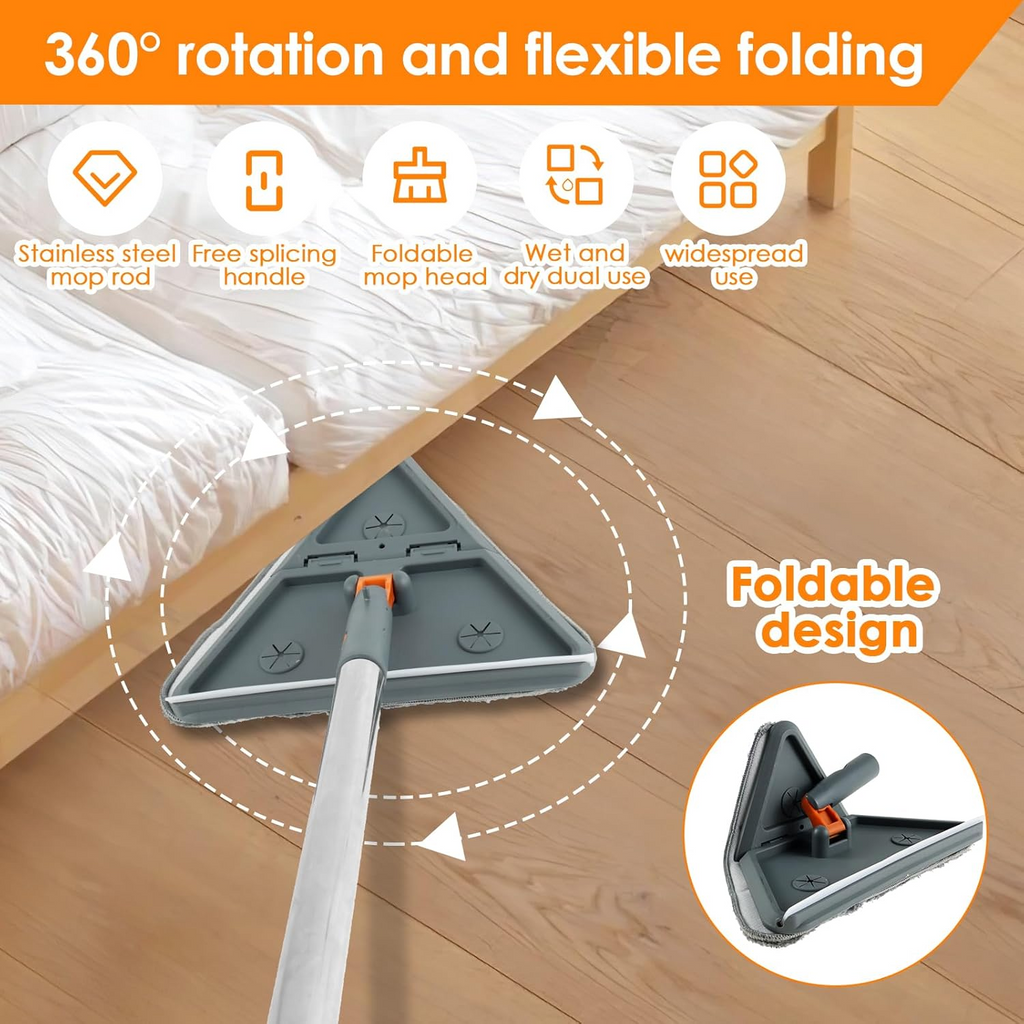 Triangle Microfiber Mop Long Handle Adjustable Wall Ceiling Floor Cleaner Set - Gray