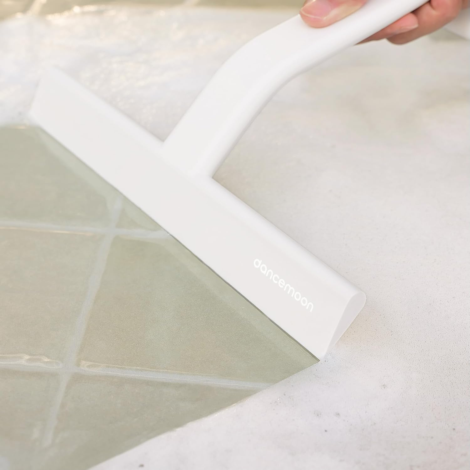 Silicone Glass Squeegee Window Bathroom Wiper with Hook T Handle - White