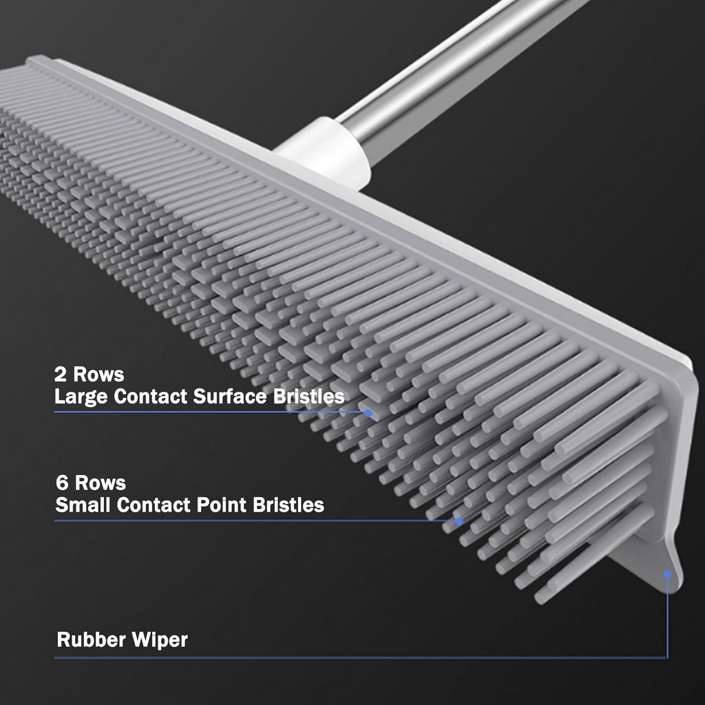 Rubber Broom with Squeegee Adjustable Handle Pet Hair Carpet Cleaner - White