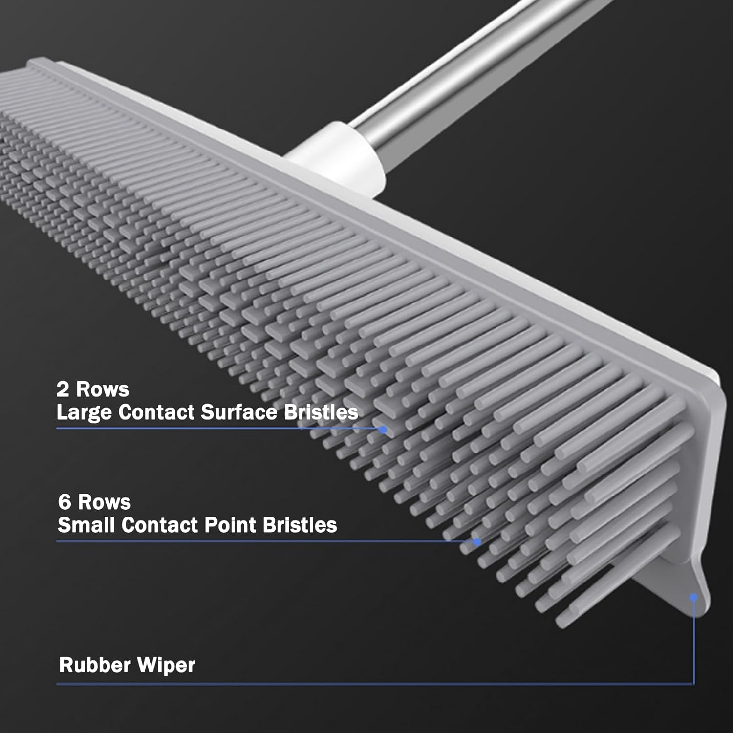 Rubber Broom with Squeegee Adjustable Handle Pet Hair Carpet Cleaner - White