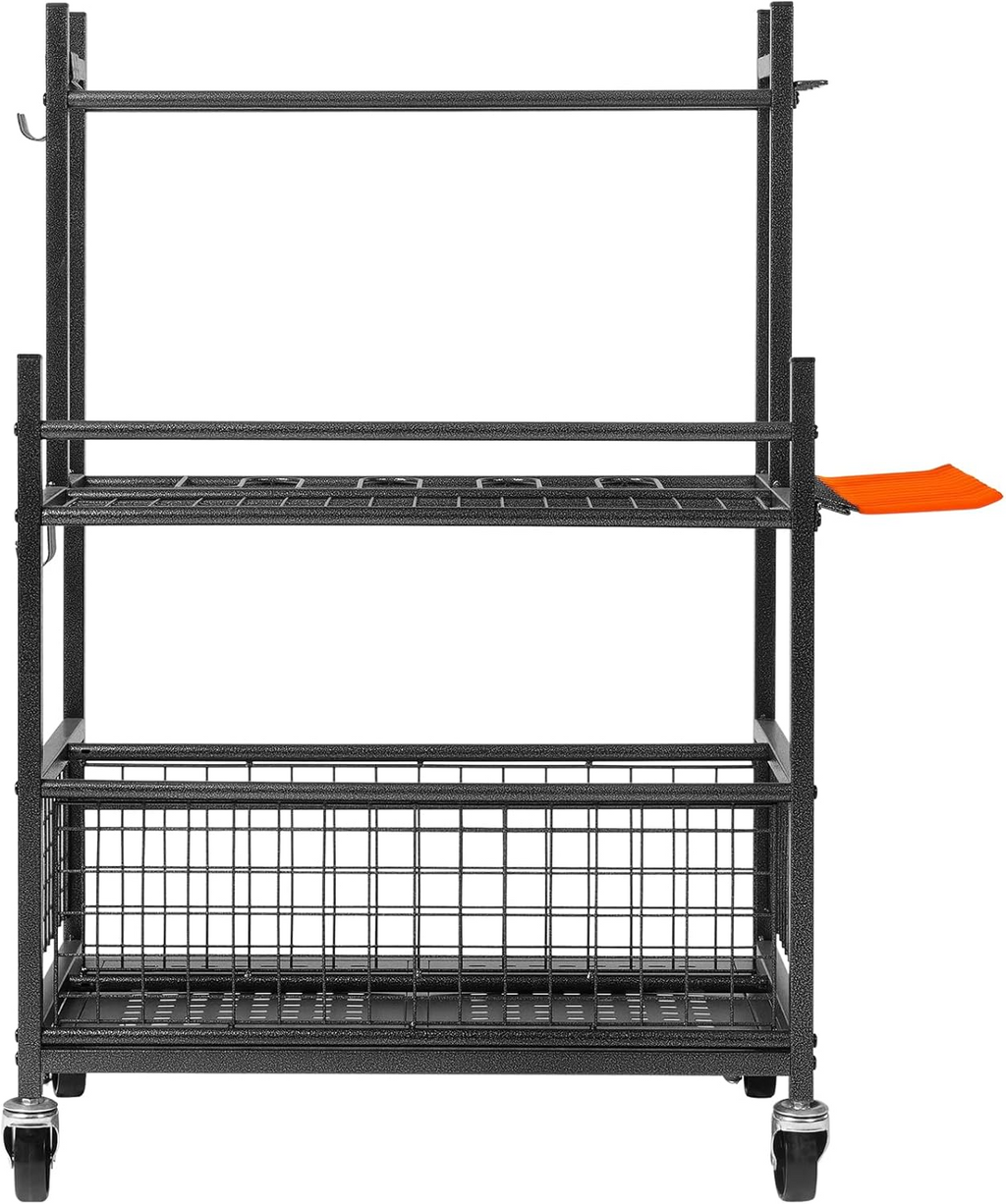 Garden Tool Organizer Rack with Wheels Steel Garage Storage -16 Slot