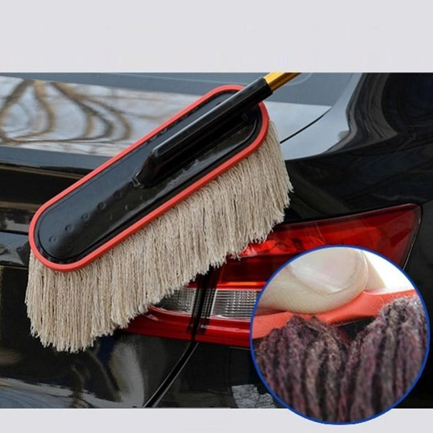 Car Cleaning Duster Mop Telescopic Handle 55–70cm Microfiber Wax Brush Set  Beige