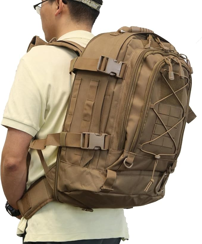 Tactical Backpack 60L Expandable Waterproof Hiking Travel Laptop Bag - Brown