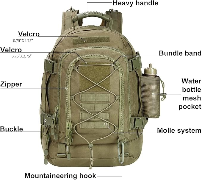 Tactical Backpack 60L Expandable Waterproof Hiking Travel Laptop Bag - Green