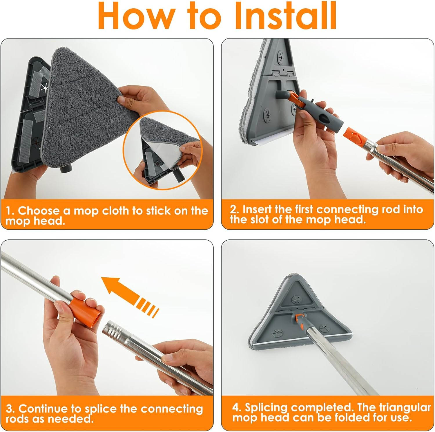 Triangle Microfiber Mop Long Handle Adjustable Wall Ceiling Floor Cleaner Set - Gray