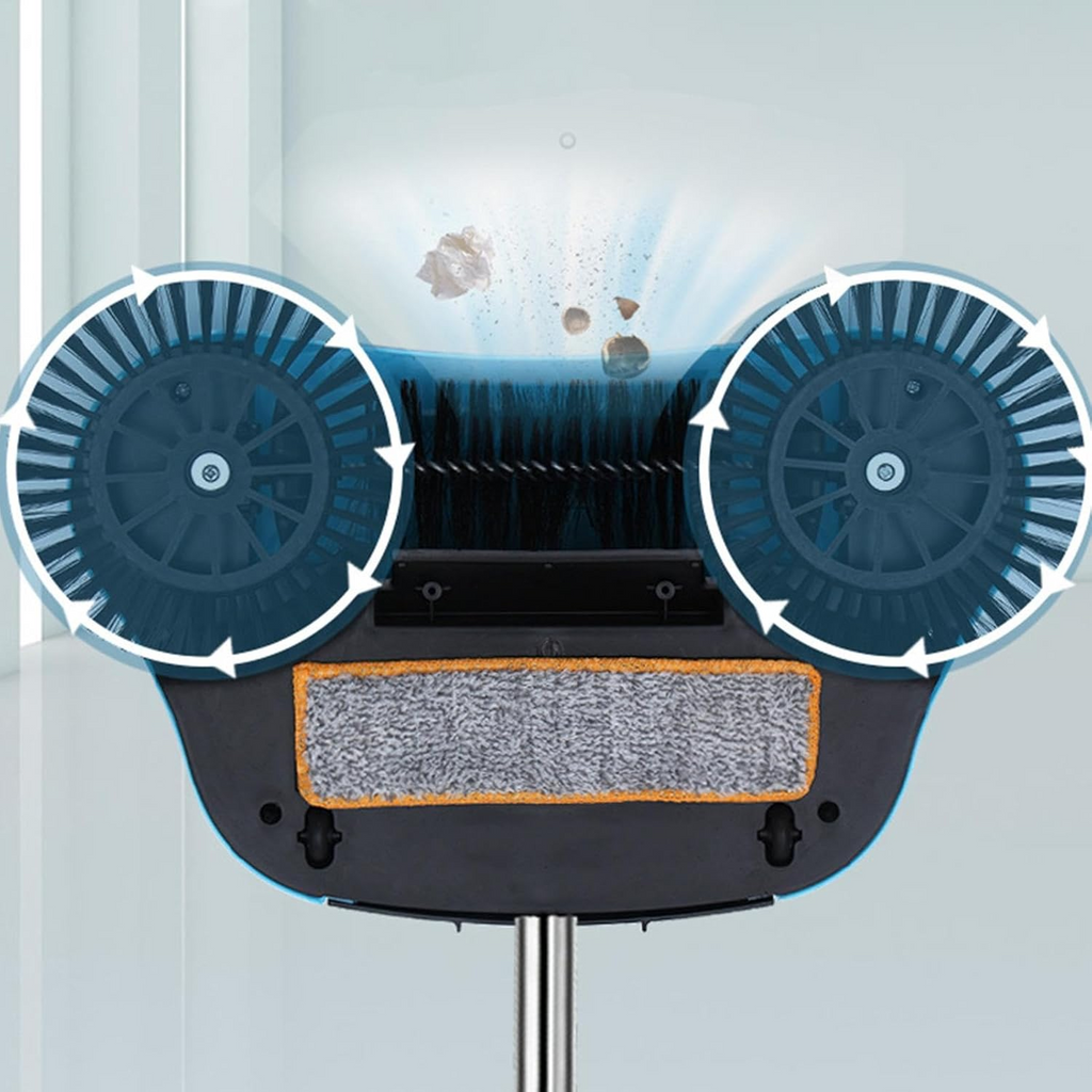 Hand Push Sweeper 360° Rotating Floor Cleaner with Adjustable Handle Manual Cleaning Tool - Blue with Mop Clamp