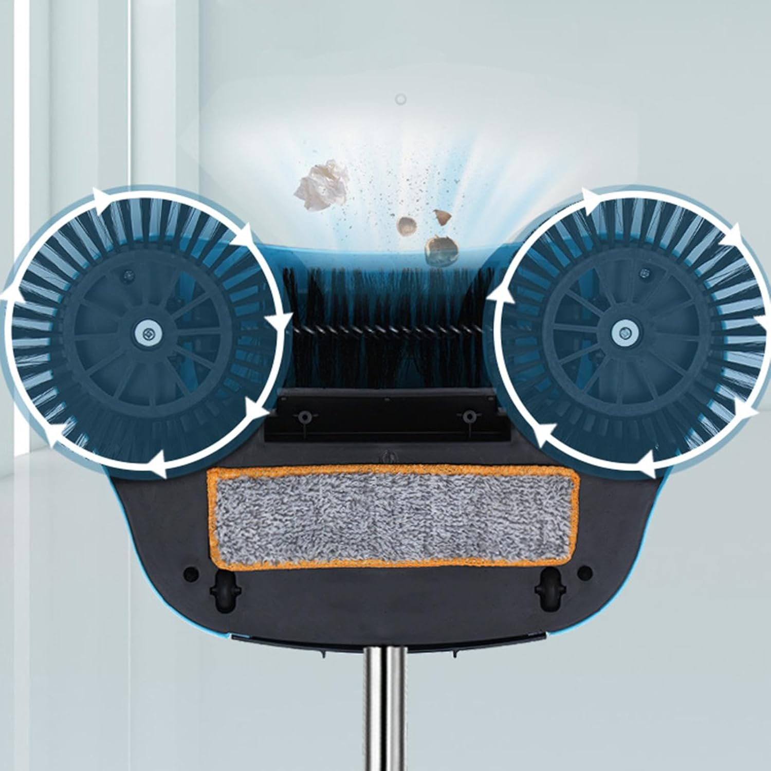 Hand Push Sweeper 360° Rotating Floor Cleaner with Adjustable Handle Manual Cleaning Tool - Blue with Mop Clamp