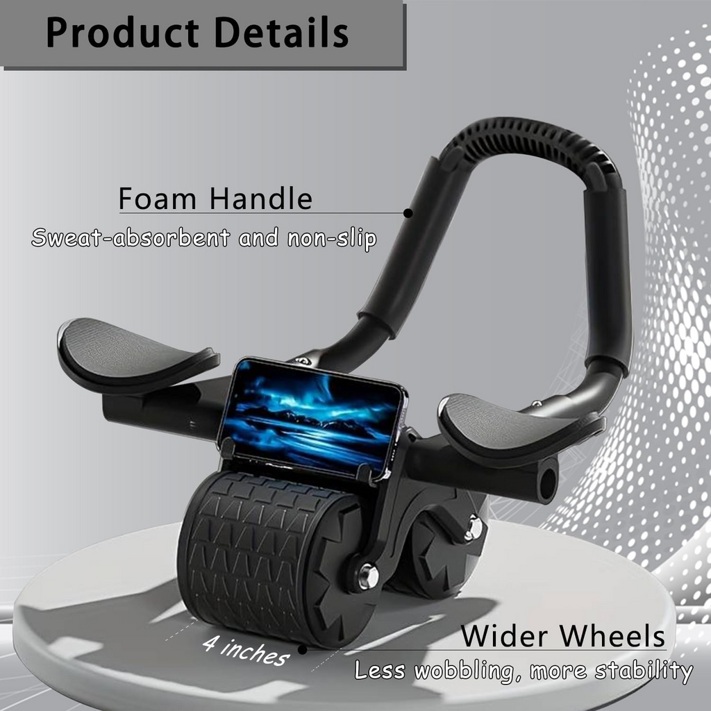 Abdominal Roller Wheel Automatic Rebound Double Wheel Core Trainer - Black