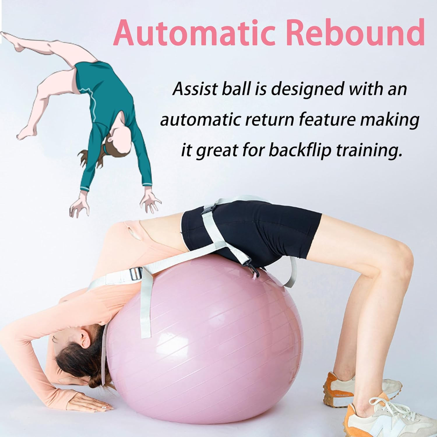 Yoga Pilates Ball PVC Exercise Ball 55cm with Strap Pump Massage Fitness Training Ball - Pink