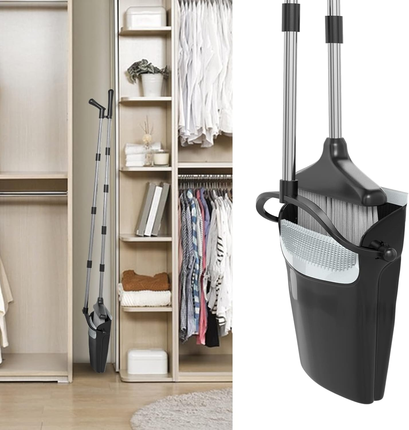 Broom and Dustpan Set Long Handle Upright Cleaning Combo Indoor Outdoor Use White