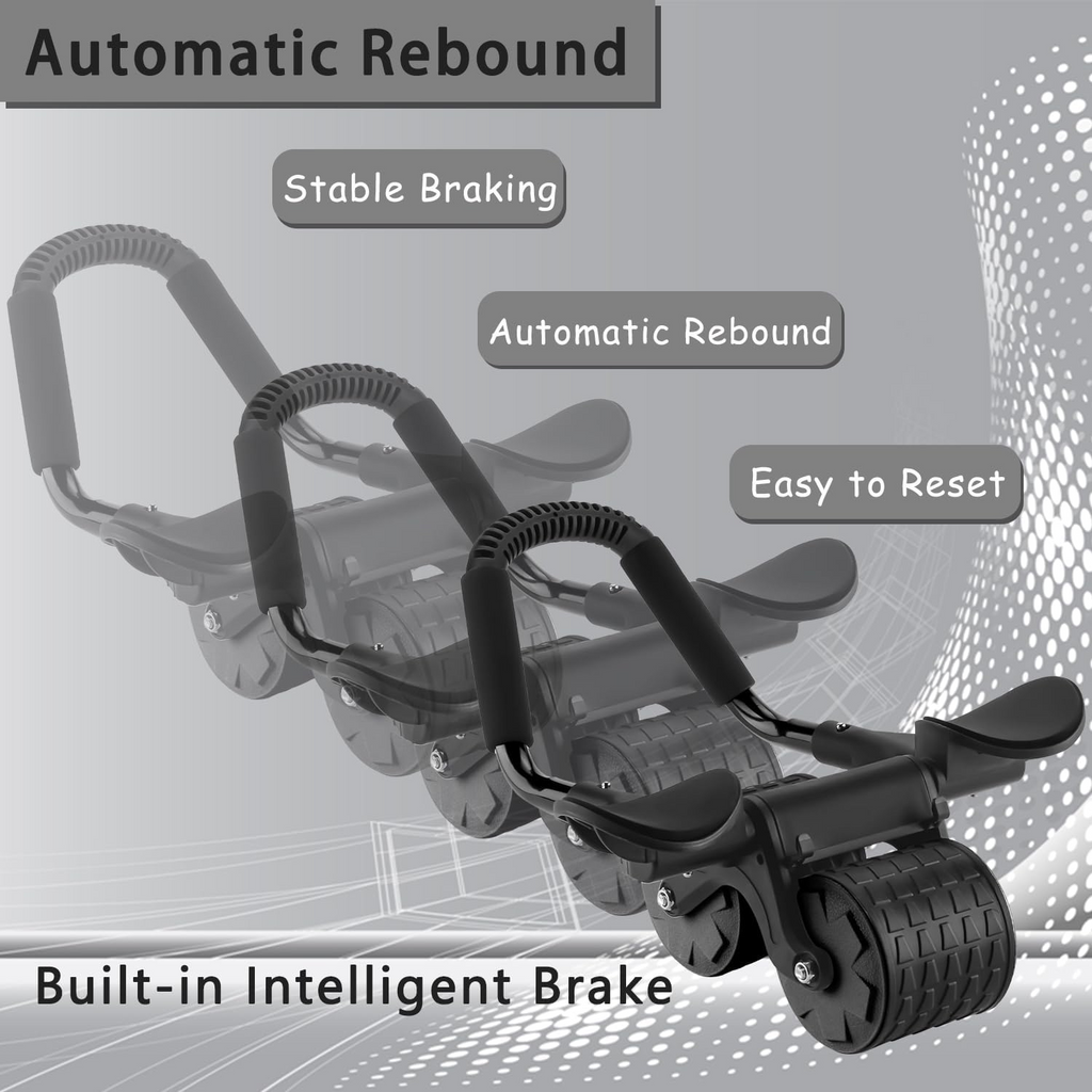 Abdominal Roller Wheel Automatic Rebound Double Wheel Core Trainer - Black