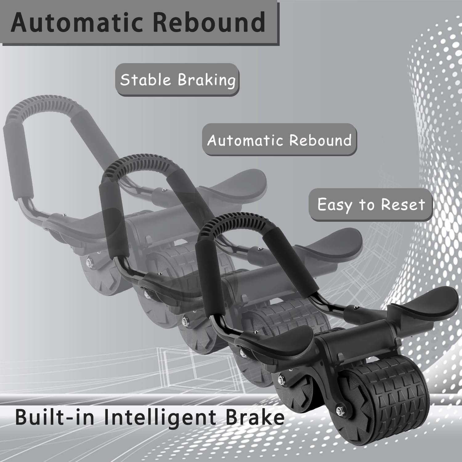 Abdominal Roller Wheel Automatic Rebound Double Wheel Core Trainer - Black