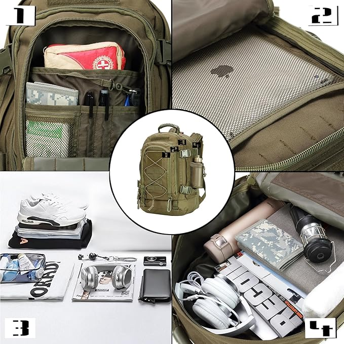 Tactical Backpack 60L Expandable Waterproof Hiking Travel Laptop Bag - Green
