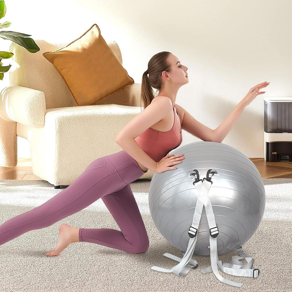 Yoga Pilates Ball PVC Exercise Ball 55cm with Strap Pump Massage Fitness Training Ball - Gray