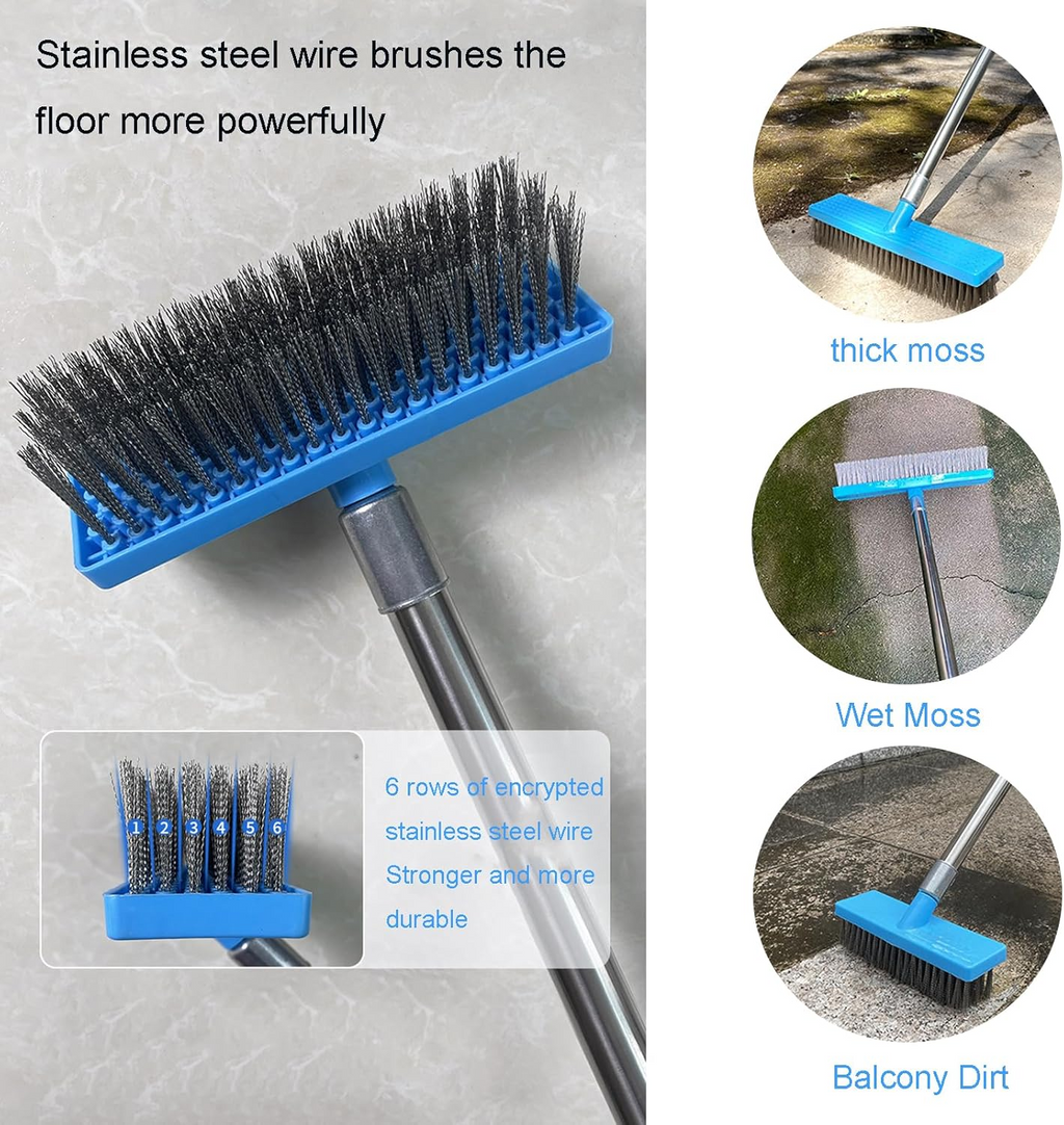 Deck Scrub Brush Long Handle Stainless Steel Wire Floor Cleaning Brush - Blue