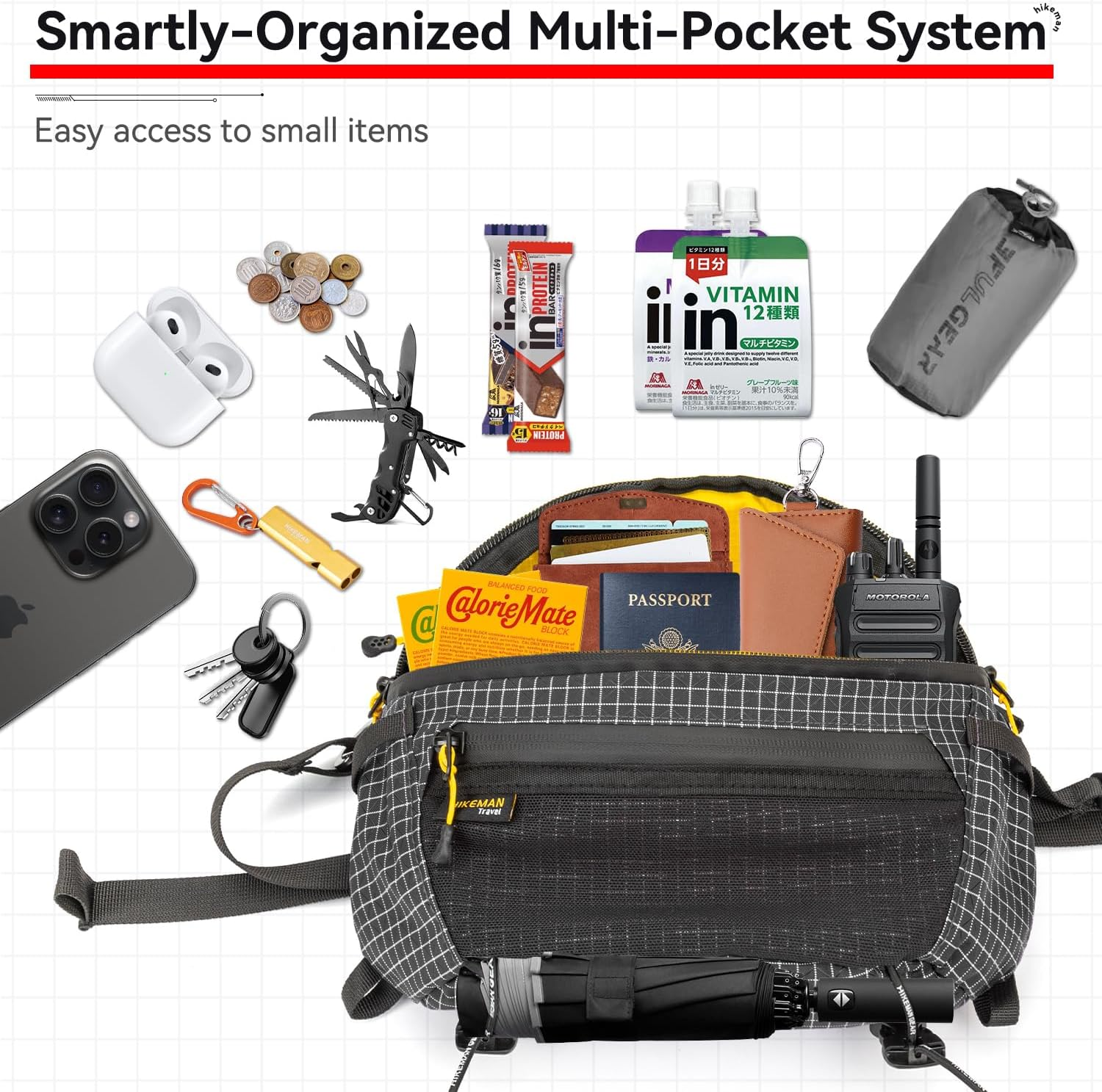 Hiking Chest Bag Waterproof Crossbody Travel Sling Backpack - Gray
