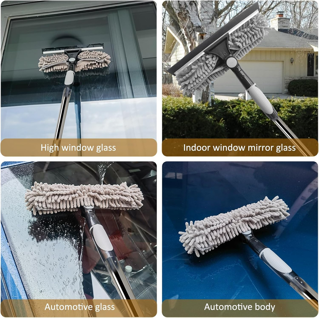 Window Cleaning Kit 2 in 1 Squeegee Microfiber Cleaner with 430cm Extension Pole Gray