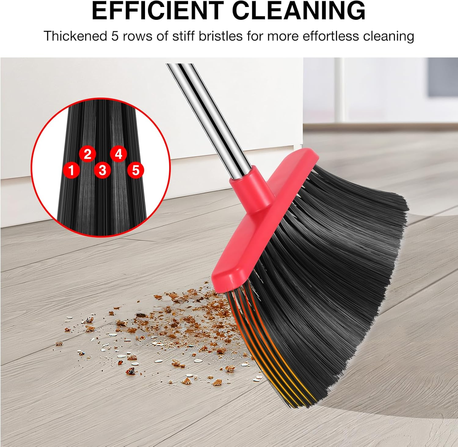 Broom and Dustpan Set Long Handle Upright Cleaning Combo Indoor Outdoor Use Red