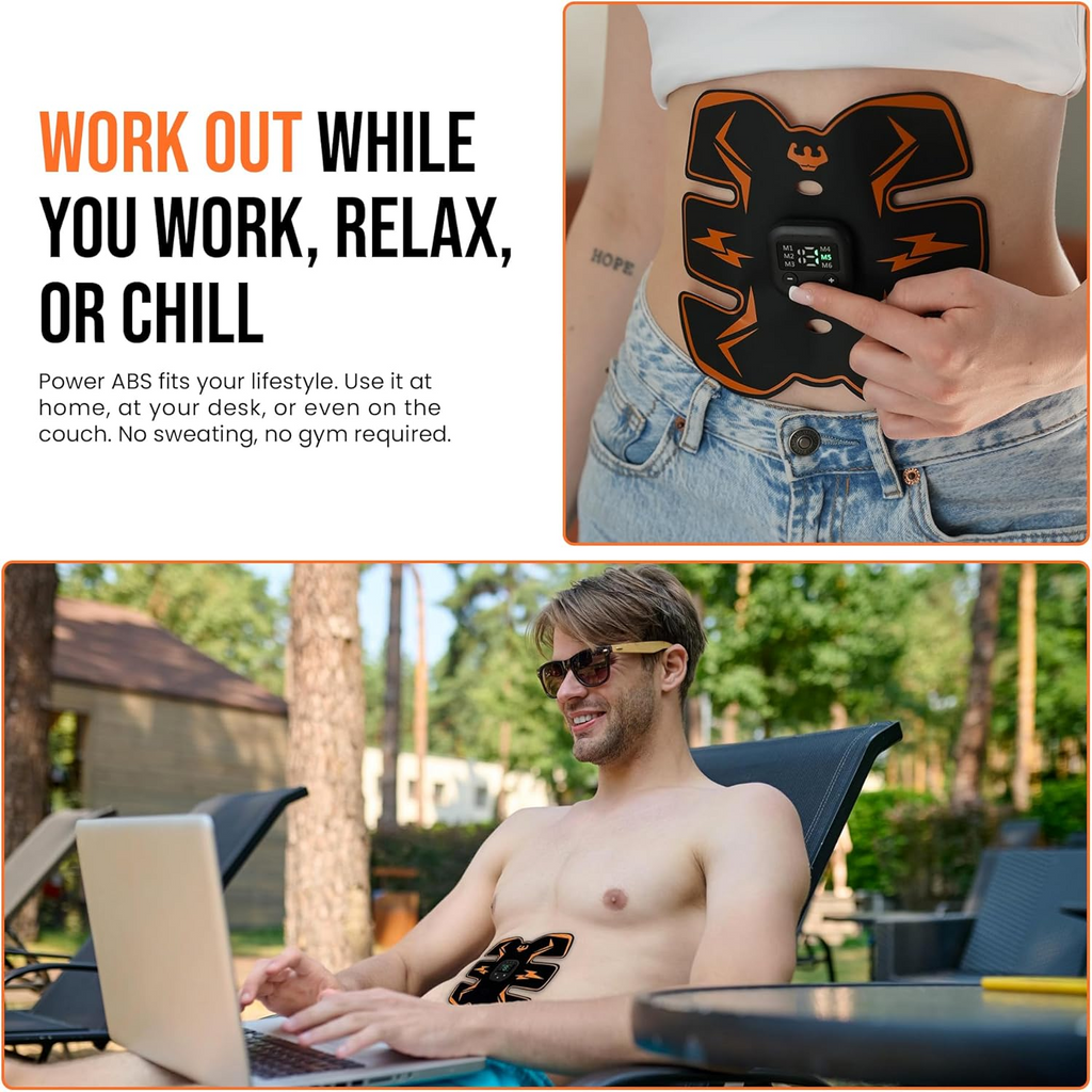 EMS Muscle Stimulator Wireless Abdominal Trainer Rechargeable Fitness Toning Device - Orange