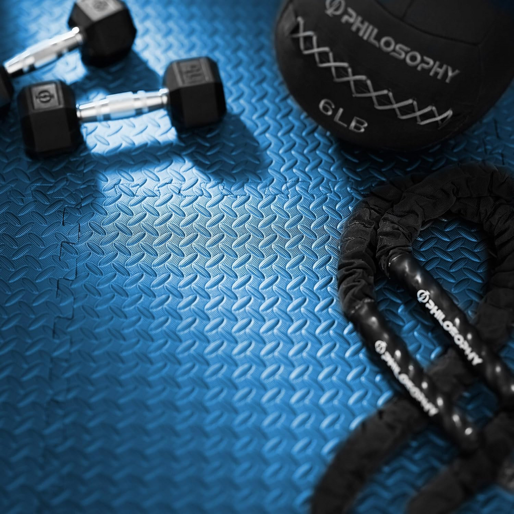 Interlocking Foam Floor Tiles 16 Piece Set Thickened 10mm Soft Fitness Training Mat - Blue