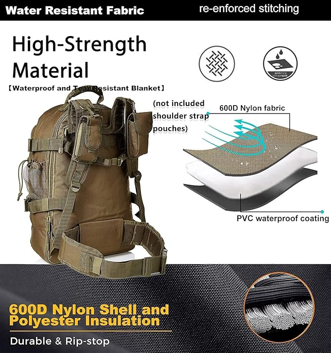 Tactical Backpack 60L Expandable Waterproof Hiking Travel Laptop Bag - Green