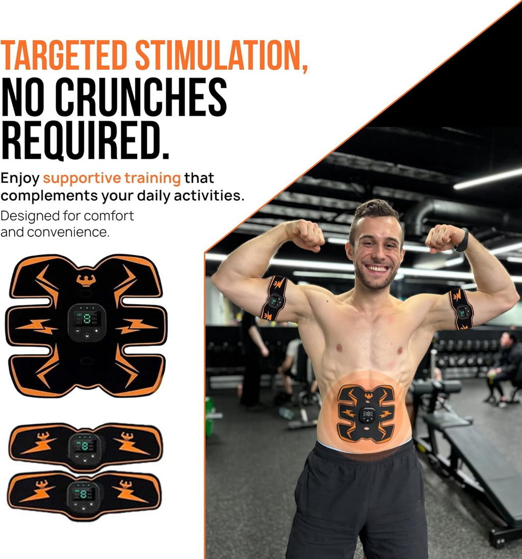 EMS Muscle Stimulator Wireless Abdominal Trainer Rechargeable Fitness Toning Device - Orange