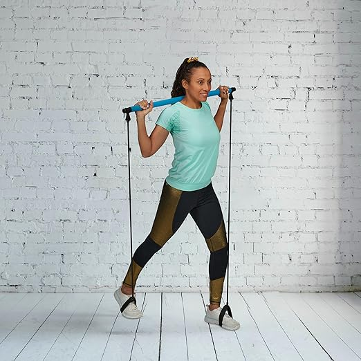 Pilates Bar Portable Resistance Training Stick Detachable Fitness Bar with Bands Home Workout Tool - Blue