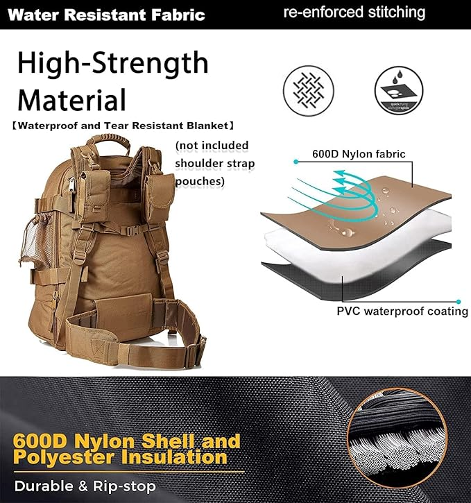 Tactical Backpack 60L Expandable Waterproof Hiking Travel Laptop Bag - Brown