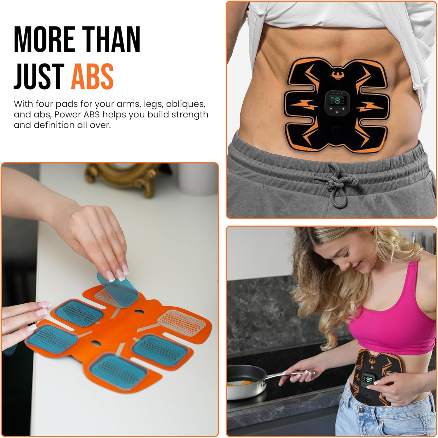 EMS Muscle Stimulator Wireless Abdominal Trainer Rechargeable Fitness Toning Device - Orange