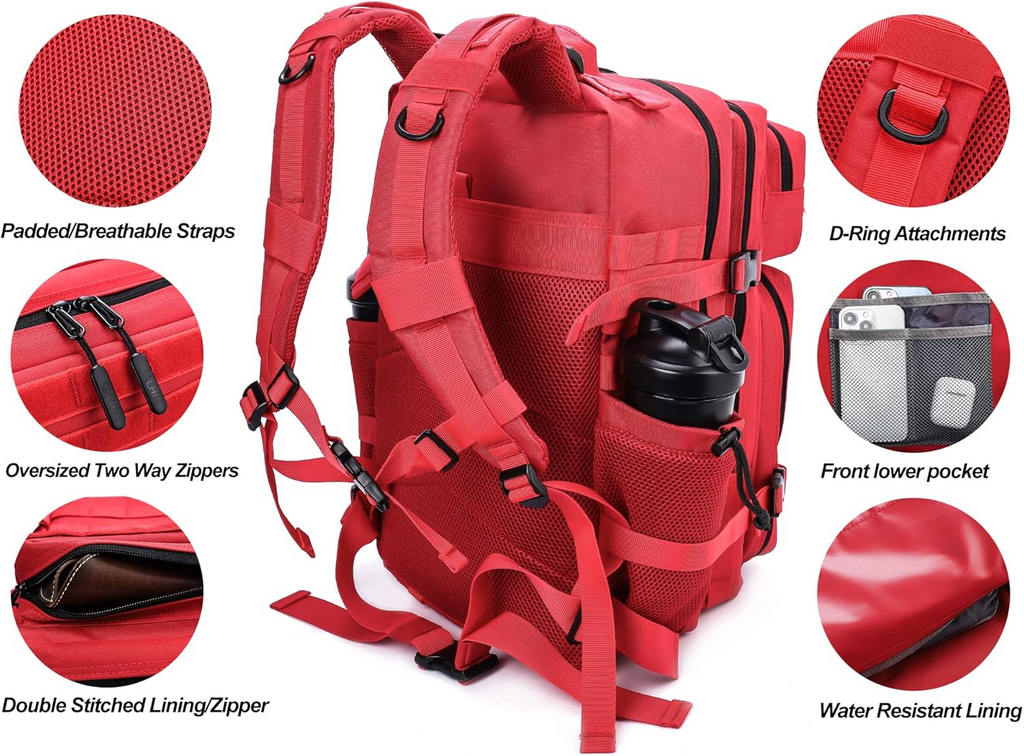 Meal Prep Backpack 45L Insulated Tactical Gym Travel Bag - Red