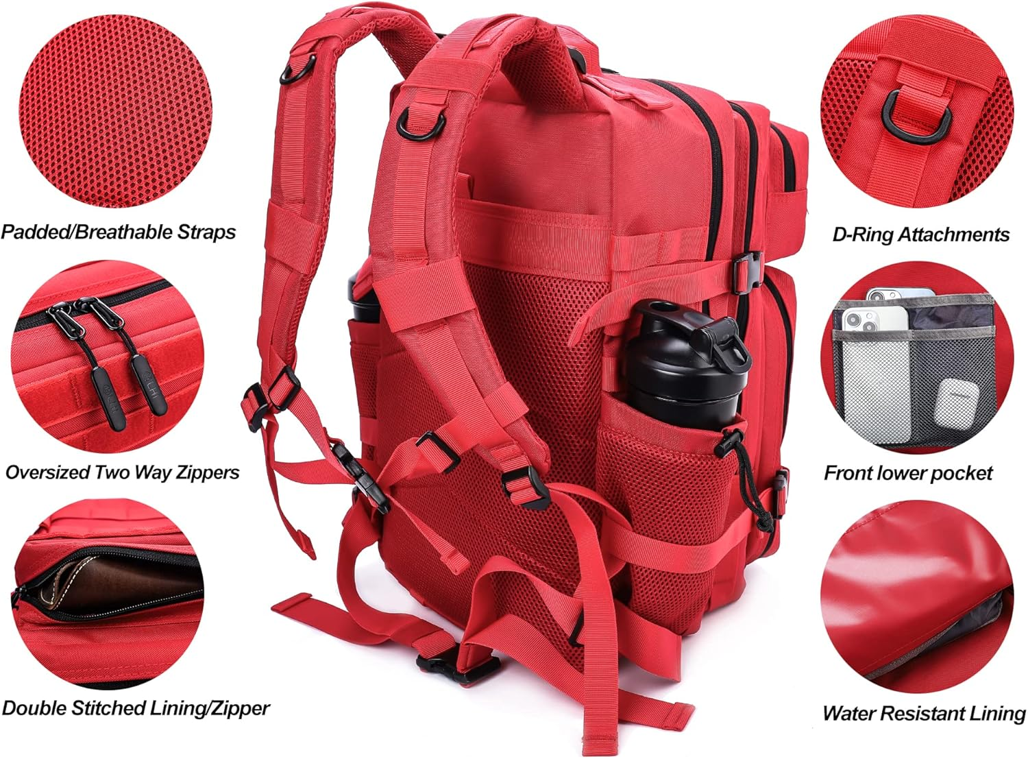 Meal Prep Backpack 45L Insulated Tactical Gym Travel Bag - Red