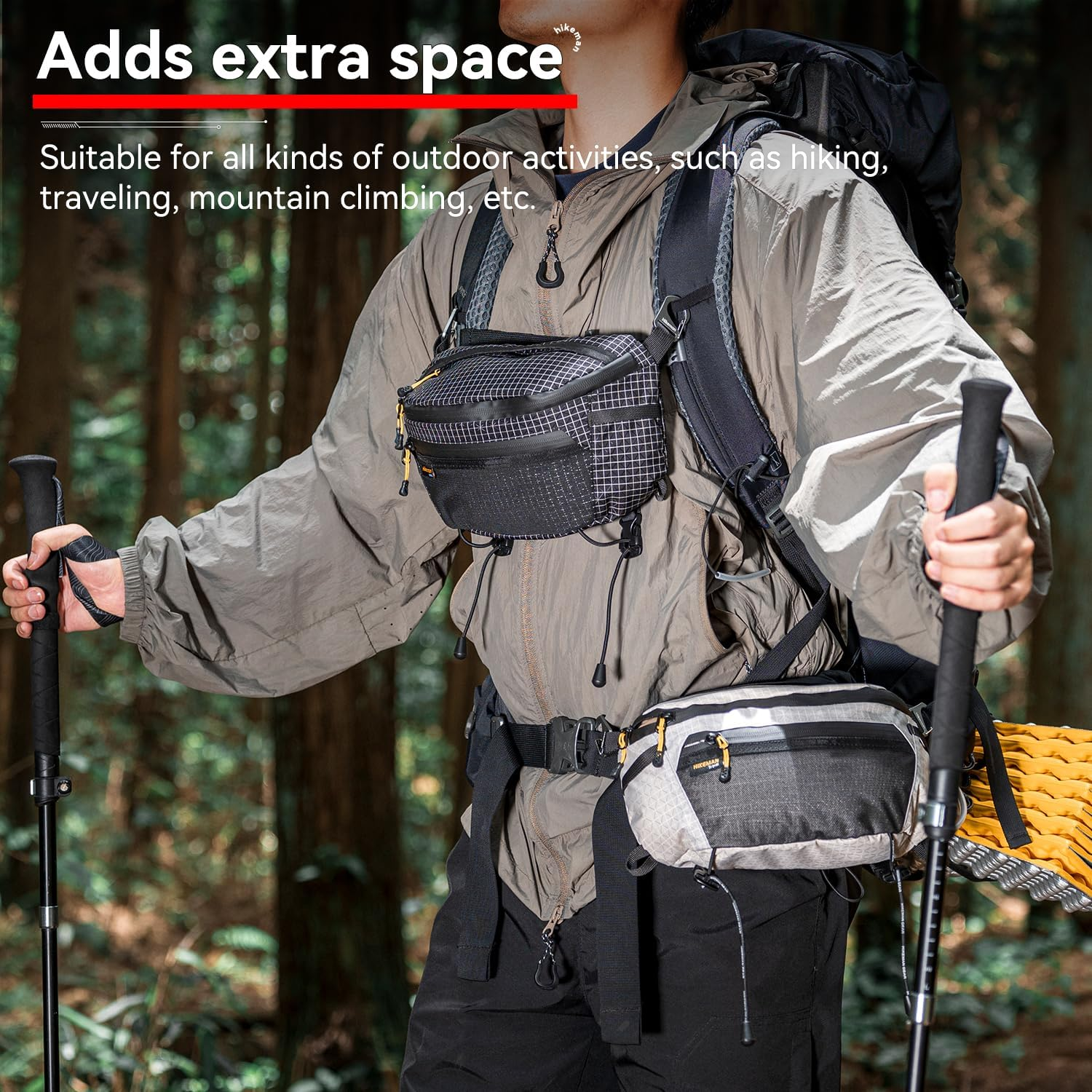 Hiking Chest Bag Waterproof Crossbody Travel Sling Backpack - Gray