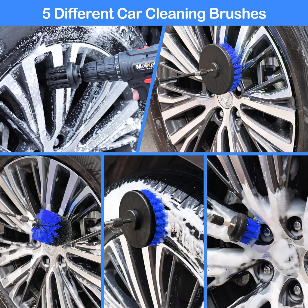 Car Detailing Kit with Drill Brushes Cleaning Tools Set with Carry Bag - 21 Pcs