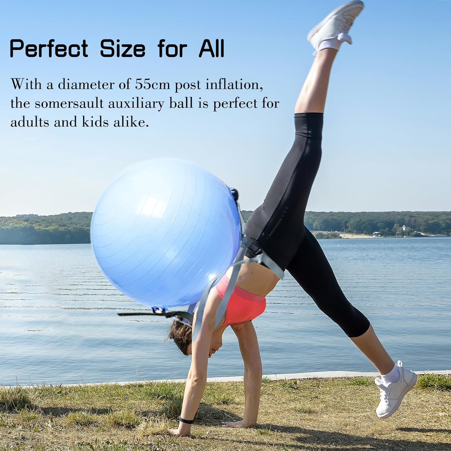 Yoga Pilates Ball PVC Exercise Ball 55cm with Strap Pump Massage Fitness Training Ball - Blue