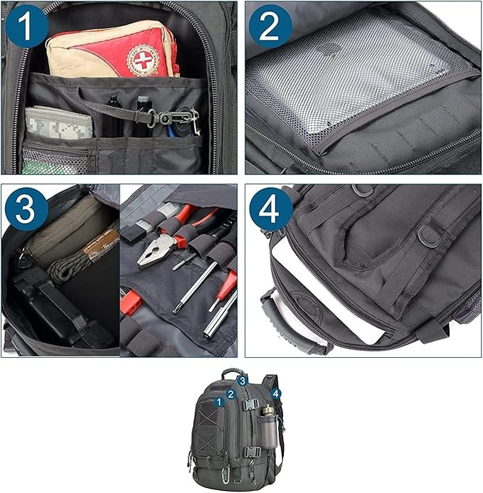 Tactical Backpack 60L Expandable Waterproof Hiking Travel Laptop Bag - Gray