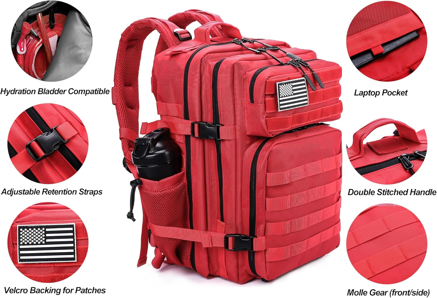 Meal Prep Backpack 45L Insulated Tactical Gym Travel Bag - Red