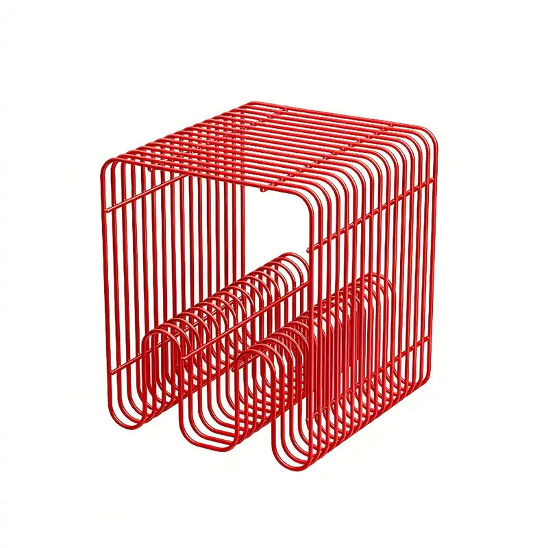 Side Table Metal Accent Table Integrated Magazine Rack Compact End Furniture – Red