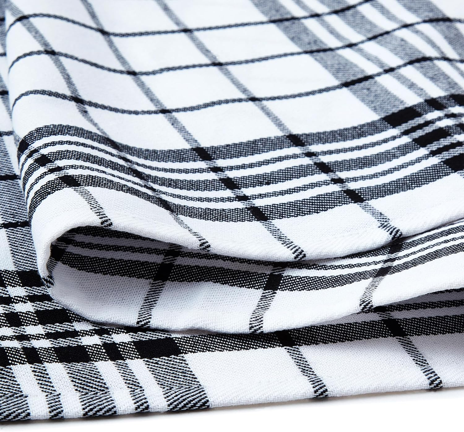 Dish Towels Set 10pcs Plaid Kitchen Cleaning Cloth Large Soft Polyester - Black