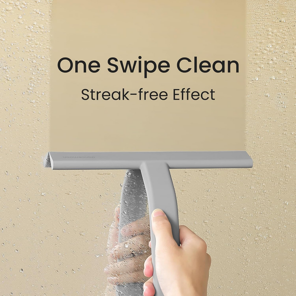 Silicone Glass Squeegee Window Bathroom Wiper with Hook T Handle - Grey