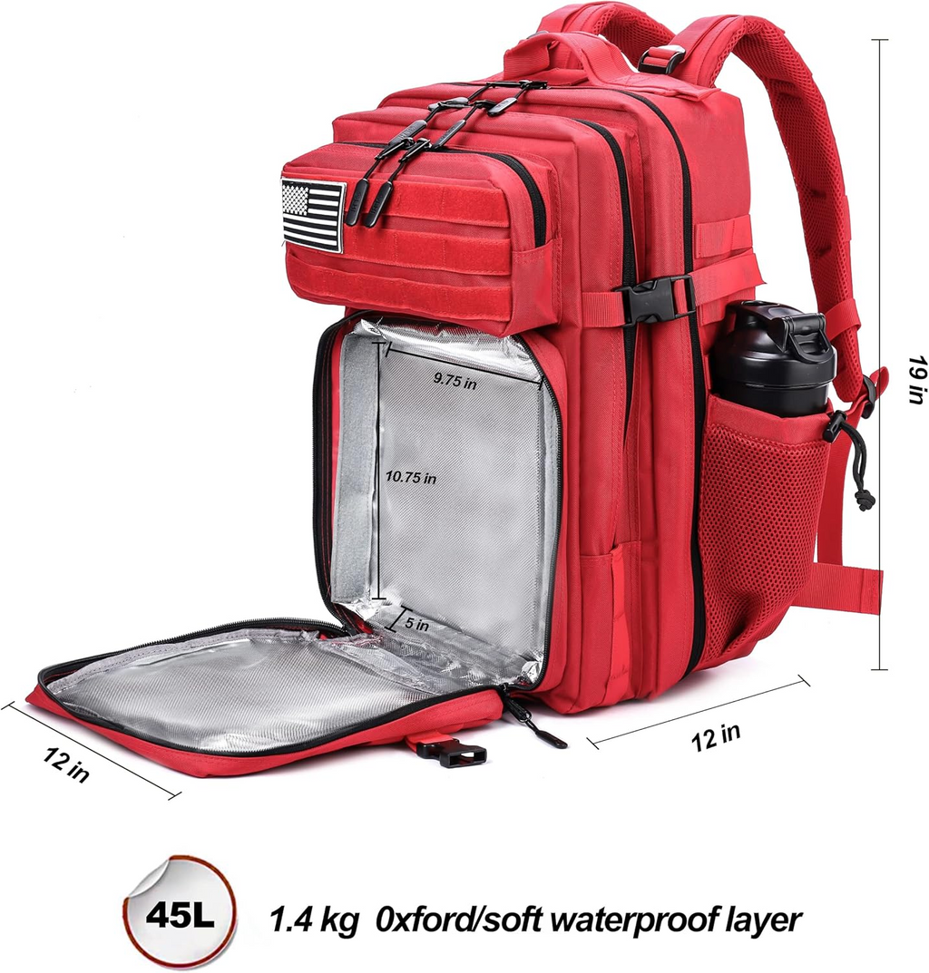 Meal Prep Backpack 45L Insulated Tactical Gym Travel Bag - Red