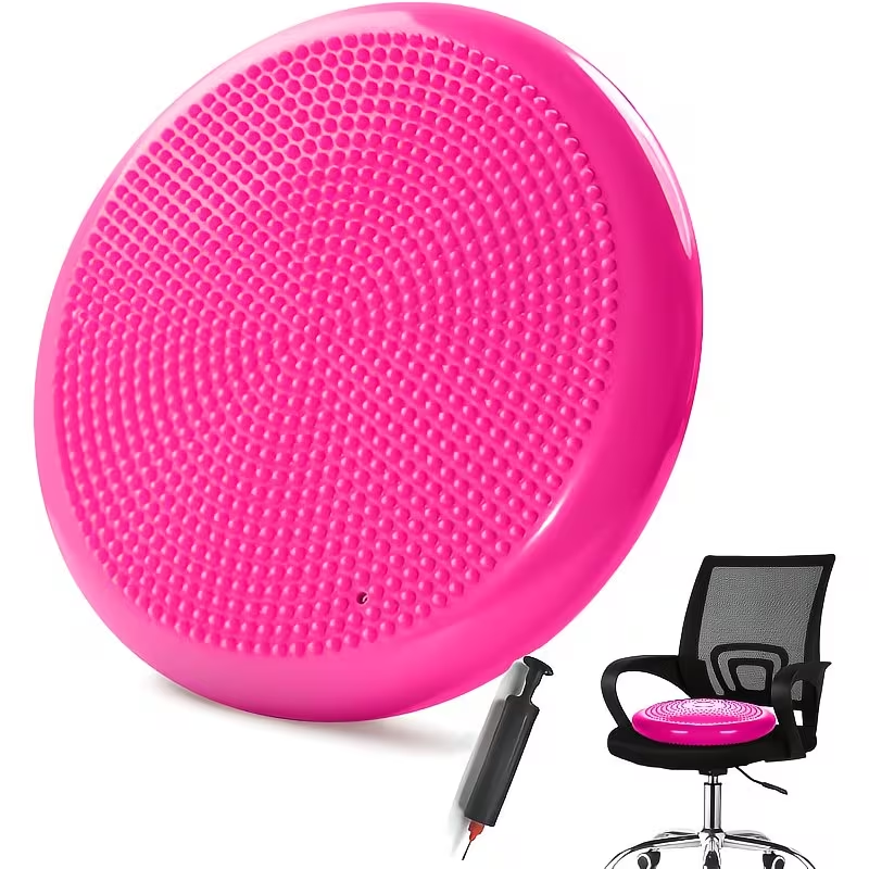 Balance Pad Inflatable PVC 34cm Wobble Cushion with Massage Surface and Pump for Core Training - Pink