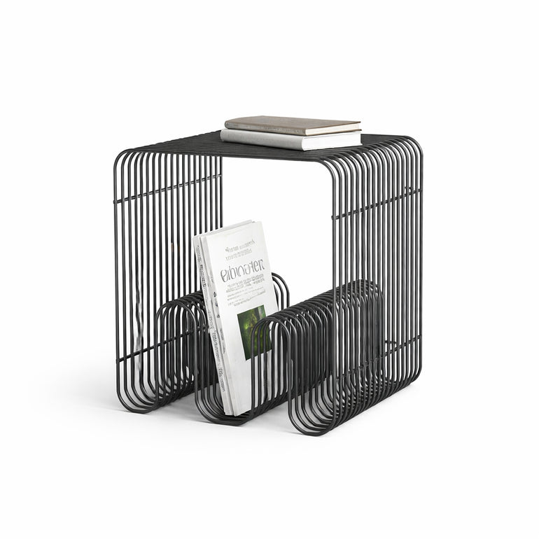 Side Table Metal Accent Table Integrated Magazine Rack Compact End Furniture – Black