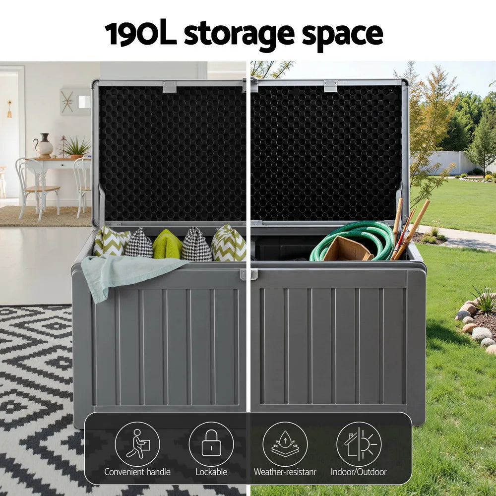 Outdoor Storage Box Lockable Garden Bench Container Weatherproof - 190L