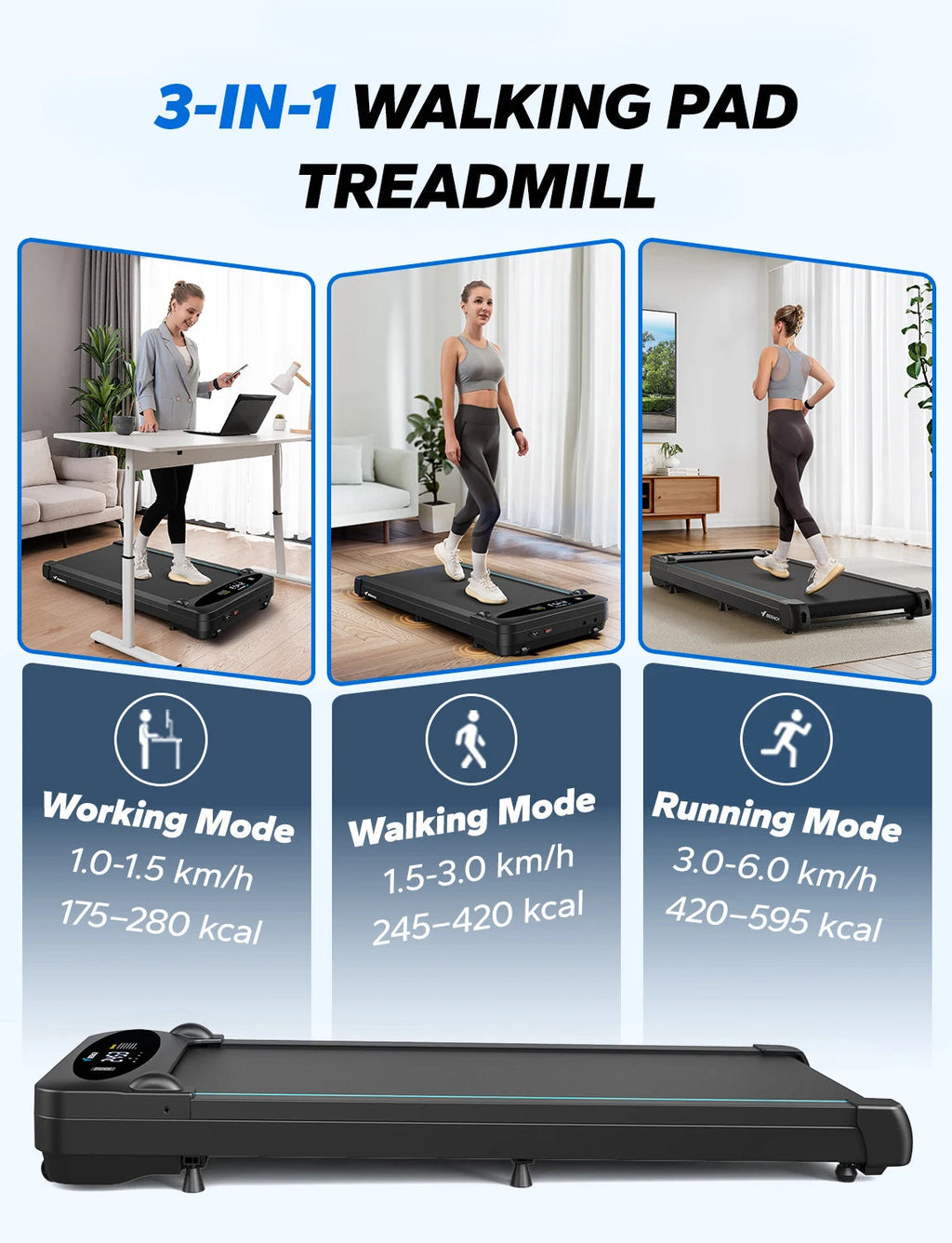 Walking Pad Treadmill 2.75HP Under Desk Portable Running Machine with Remote Control – Black